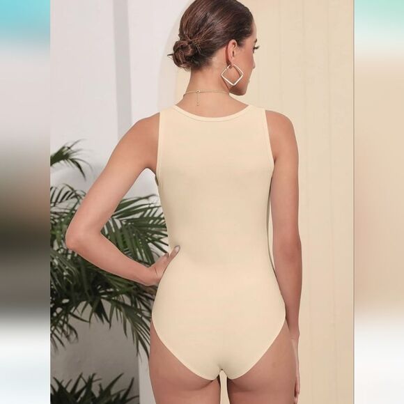 🤸‍♀️3 for 12🤸‍♂️ Tank Top Bodysuit Sleek One Piece Nude/Cream - Picture 2 of 6